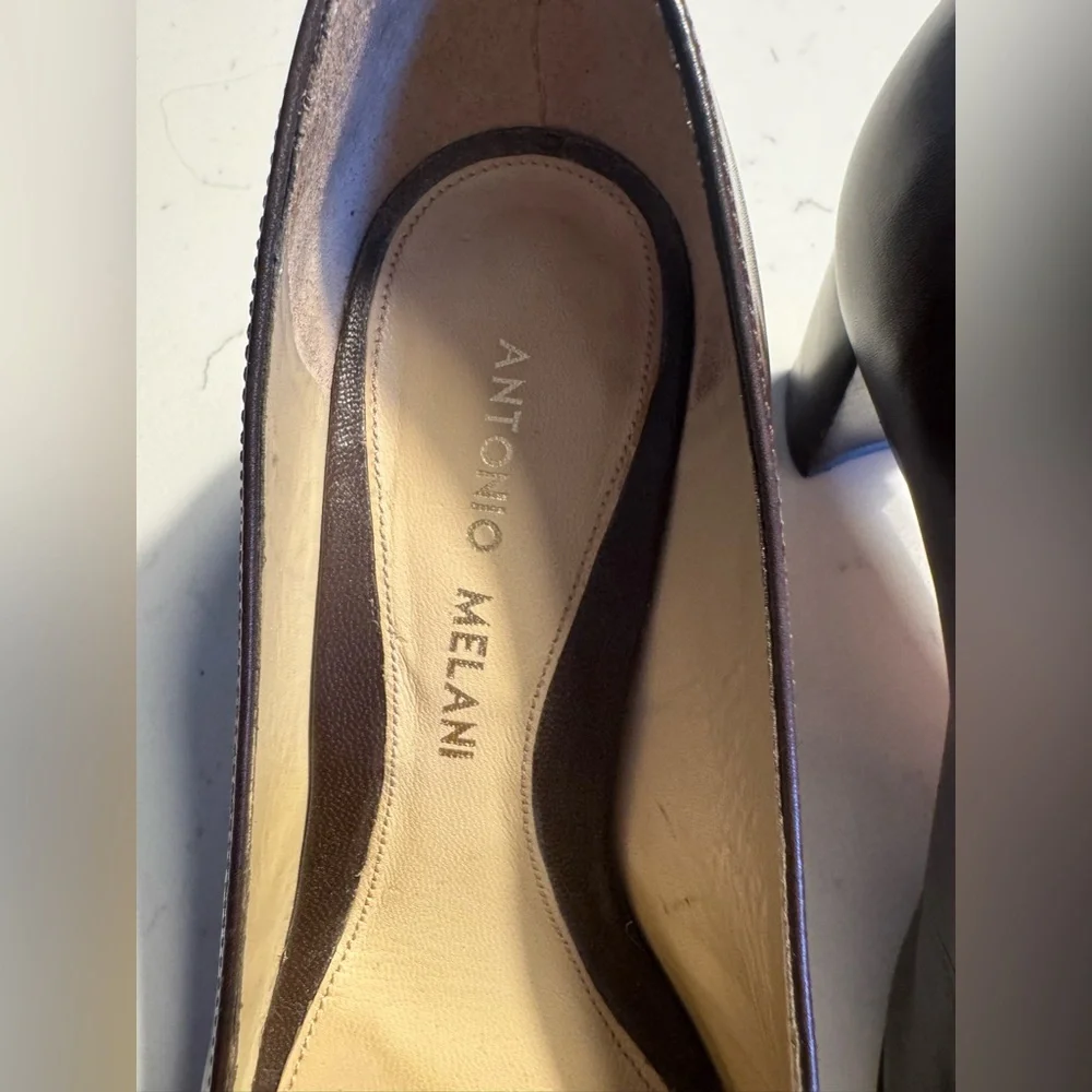 ANTONIO MELANI Dark Brown Women's Loafers 2 inch heel size 6 1/2 M